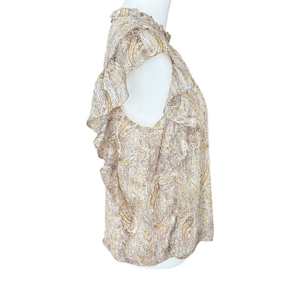 Joie NWT Yellow Paisley Blouse Size M Ruffle Mock Neck Flutter Short Sleeve - Picture 2 of 7